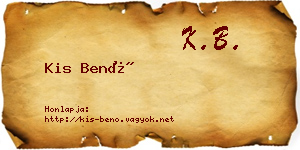 Kis Benő névjegykártya